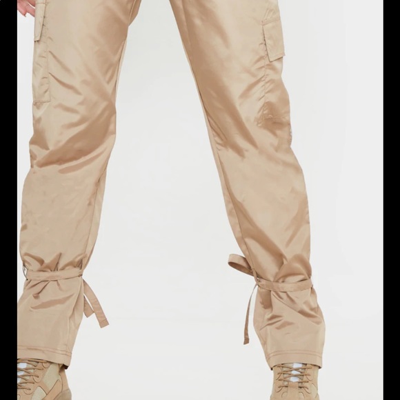 Size 12 Pretty Little Thing Shell Tie Ankle Cargo Joggers in stone - Picture 2 of 7